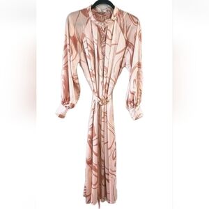 Vintage Lorraine Belted Lounge / Hostess Dress Peach Abstract Print Size 8